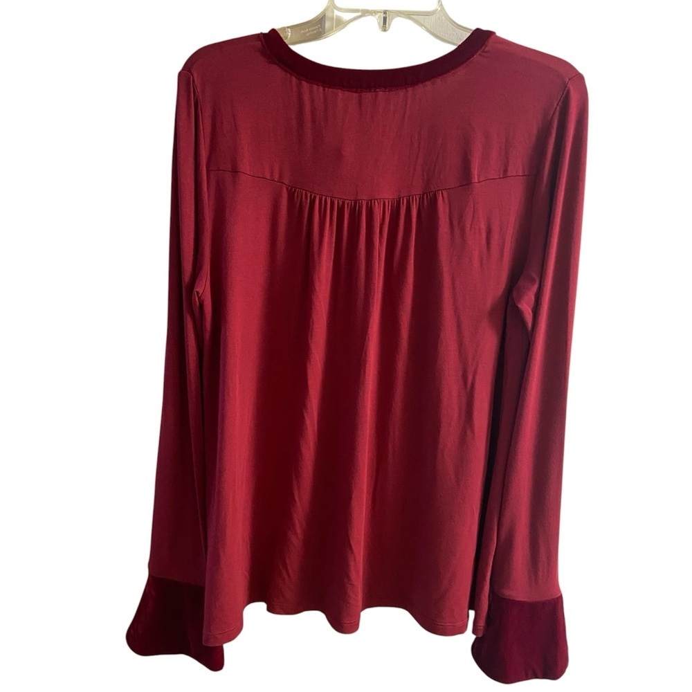 Boden Nadine velvet trim pop over blouse modal  bell sleeves Sz 10 - Picture 3 of 7